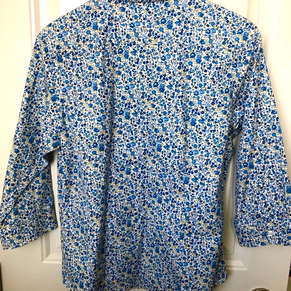 L.L. Bean Blue and Yellow Ditsy Floral Button Down Shirt - Picture 4 of 7